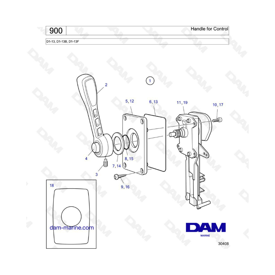 Volvo Penta D1-13 / D1-13B / D1-13F - Manija de control
