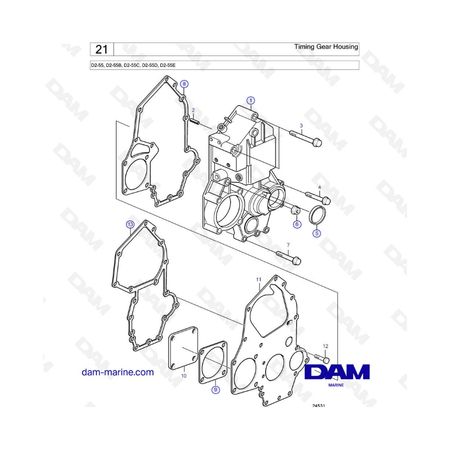  Volvo Penta D2-55B / D2-55C / D2-55D / D2-55E - Caja de engranajes de distribución