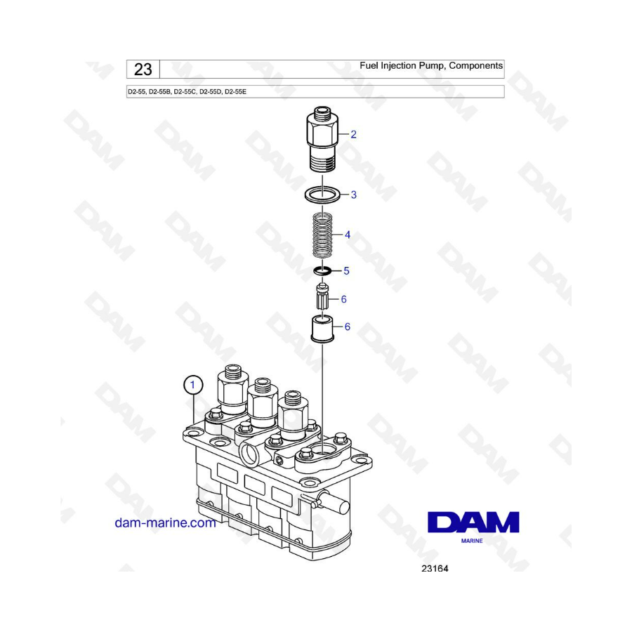 Volvo Penta D2-55 / D2-55B / D2-55C / D2-55D / D2-55E - Fuel injection pump, components Volvo Penta D2-55 / D2-55B / D2-55C / D2-55D / D2-55E - Fuel injection pump, components