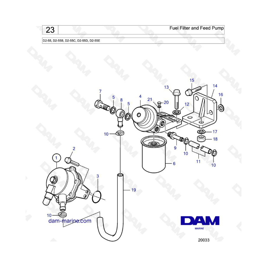 Filtro de combustible y bomba de alimentación para Volvo Penta D2-55 / D2-55B / D2-55C / D2-55D / D2-55E 