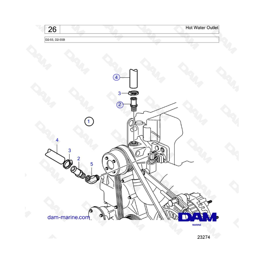  Volvo Penta D2-55 / D2-55B - Salida de agua caliente
