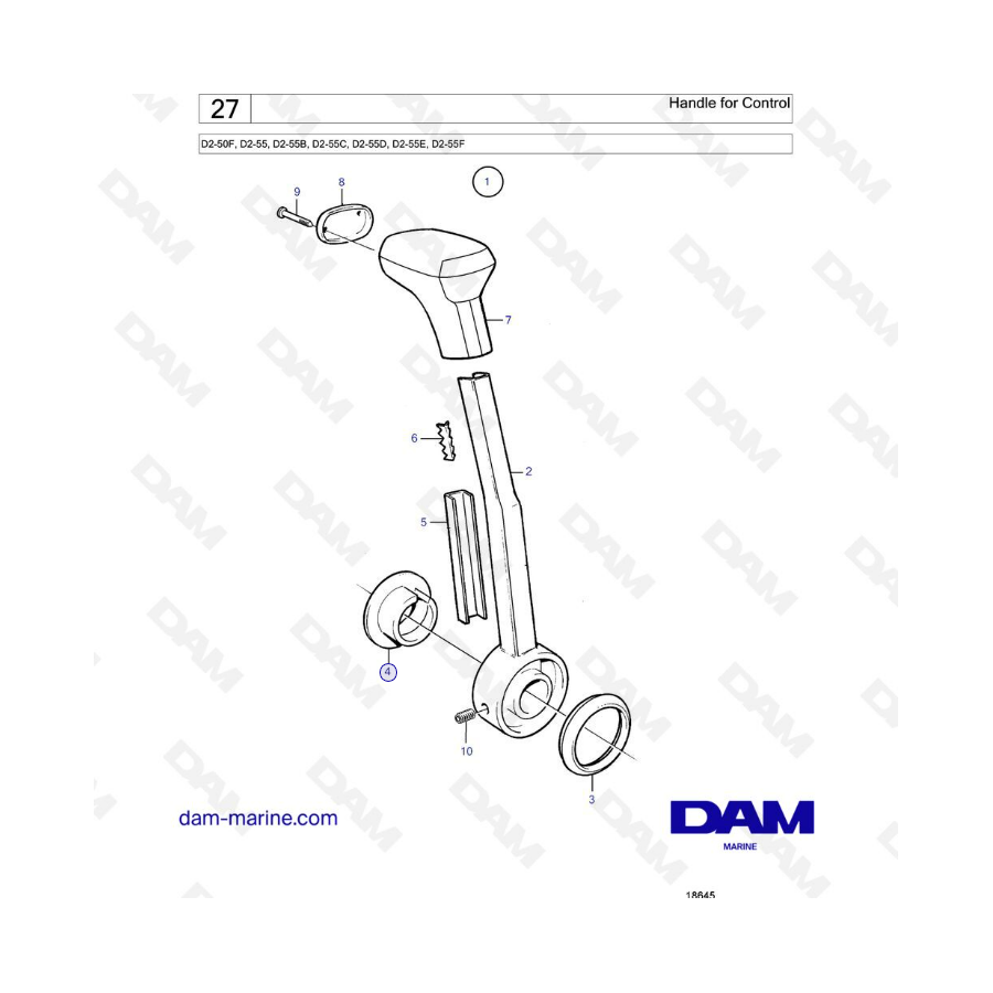 Volvo Penta D2-50F / D2-55 / D2-55B / D2-55C / D2-55D / D2-55E / D2-55F - Manija de control 