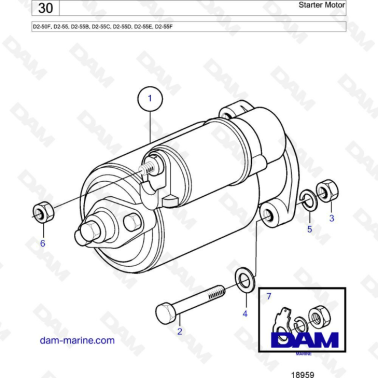 Volvo Penta D2-50F / D2-55 / D2-55B / D2-55C / D2-55D / D2-55E / D2-55F - Starter motor