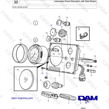 Volvo Penta D2-55 / D2-55B / D2-55C - Instrument panel standard, with start button