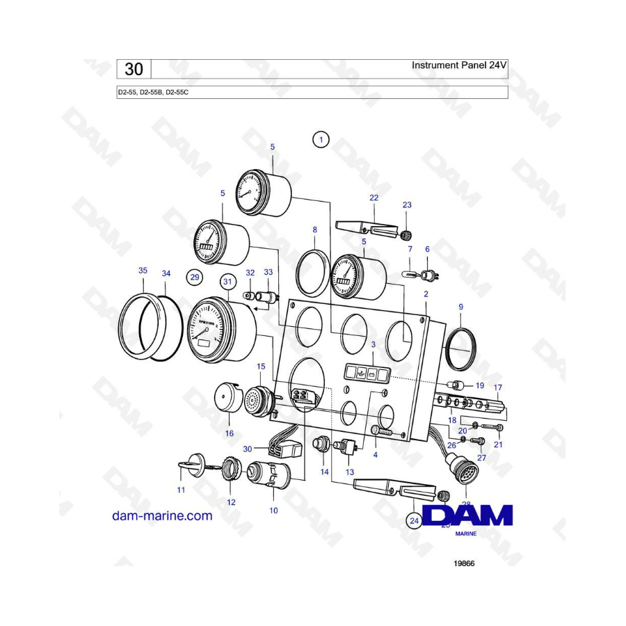 Volvo Penta D2-55 / D2-55B / D2-55C - Panel de instrumentos 24V