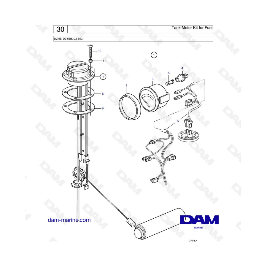 Volvo Penta D2-55 / D2-55B / D2-55C - Kit de medidor de tanque de combustible 