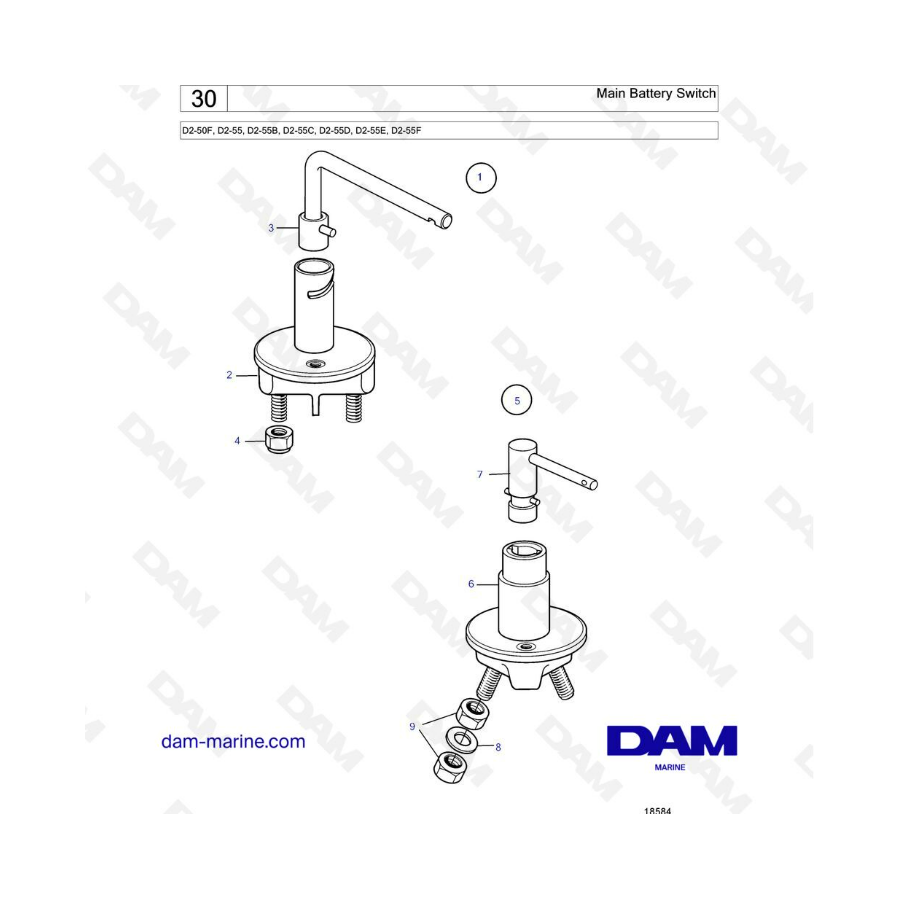 Volvo Penta D2-55 / D2-55B / D2-55C / D2-55D / D2-55E / D2-55F - Interruptor principal de batería