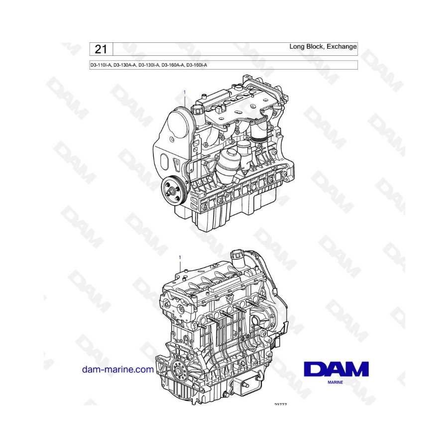 Volvo Penta D3-110I-A / D3-130A-A / D3-160A-A / D3-160I-A - Long block, exchange Volvo Penta D3-110I-A / D3-130A-A / D3-160A-A / D3-160I-A - Long block, exchange