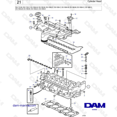 Volvo Penta D3-110I-B / -C / D3-130A-B / A-C / I-B / I-C / D3-160A-B / I-B / A-C / I-C / A-B / I-B / A-C / I-C - Cylinder head
