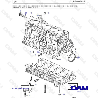 Volvo Penta D3-110I-B / I-C / D3-130A-B -C / I-B -C / D3-160A-B-C / I-B -C / D3-190A-B / A-C / I-B / I-C - Cylinder block