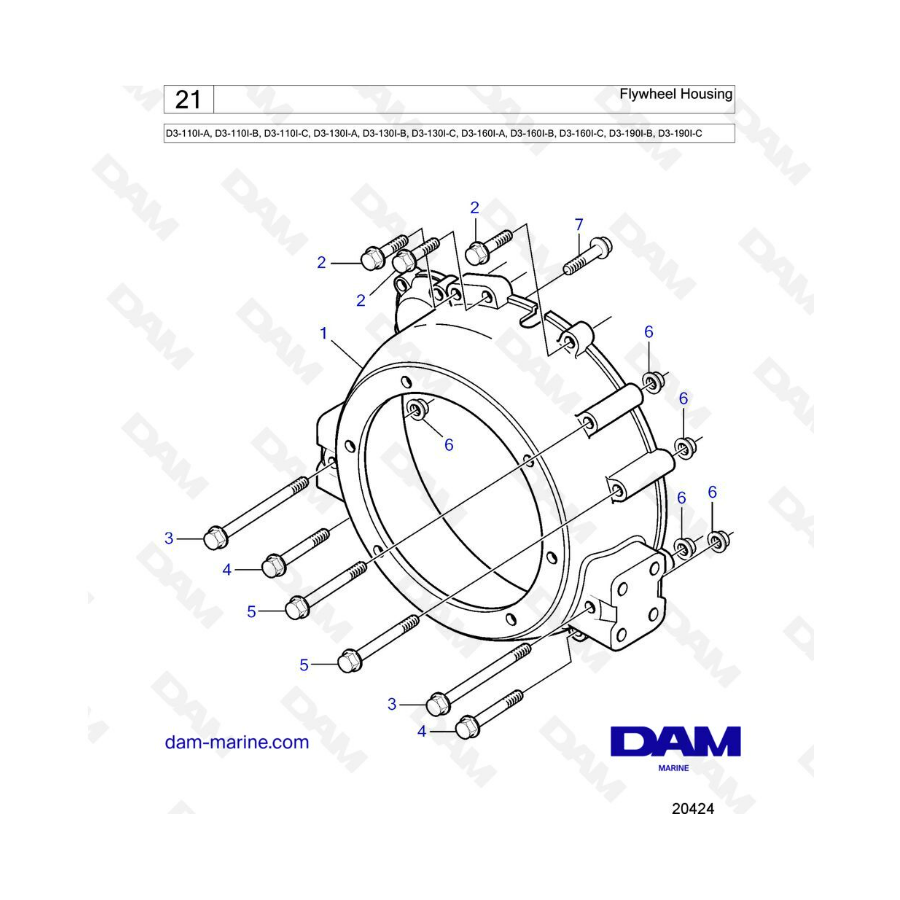 Volvo Penta D3-110I-A-B-C / D3-130I-A-B-C / D3-160I-A-B-C / D3-190I-B-C - Carcasa del volante