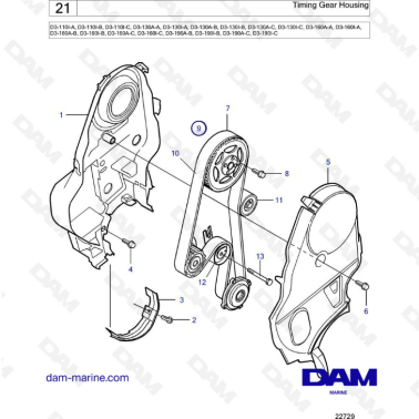 Volvo Penta D3-110I / D3-130A / D3-130-I / D3-160A / D3-160I / D3-190A / D3-190I - Timing gear housing