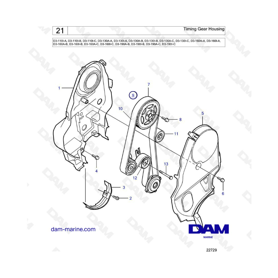 Volvo Penta D3-110I / D3-130A / D3-130-I / D3-160A / D3-160I / D3-190A / D3-190I - Timing gear housing