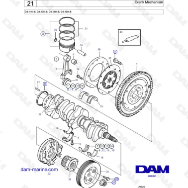 Volvo Penta D3-110I-B, D3-130I-B, D3-160I-B, D3-190I-B - Crank Mechansim