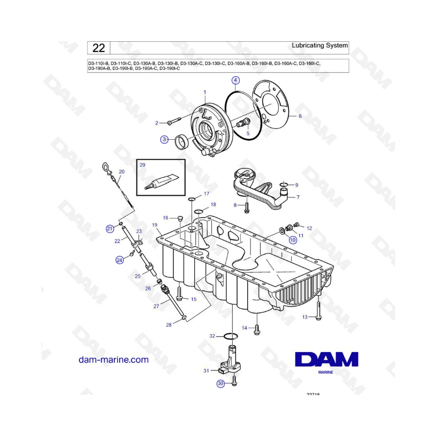 Volvo Penta D3-110 / D3-130 / D3-160 / D3-190 - Lubricating system 