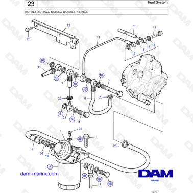 Volvo Penta D3-110I-A, D3-130A-A, D3-130I-A, D3-160A-A, D3-160I-A - Fuel system