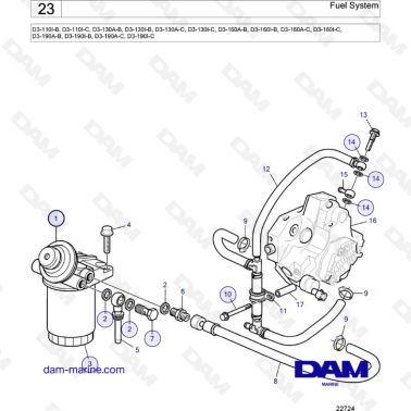 Volvo Penta D3-110 / D3-130 / D3-160 / D3-190 - Fuel system