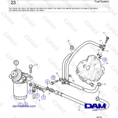Volvo Penta D3-110 / D3-130 / D3-160 / D3-190 - Fuel system