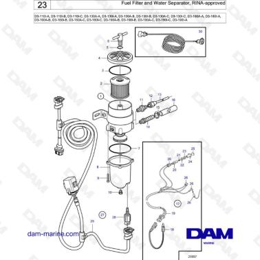 Volvo Penta D3-110 / D3-130 / D3-160 / D3-190 - Fuel filter & water separator, RINA-approved