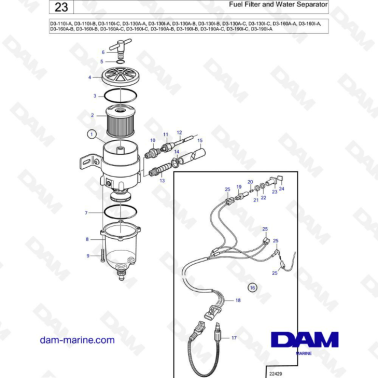 Volvo Penta D3-110 / D3-130 / D3-160 / D3-190 - Fuel filter & Water separator