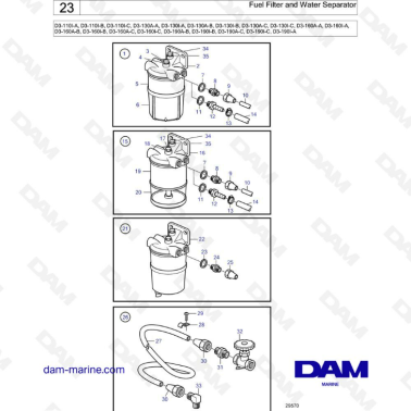Volvo Penta D3-110 / D3-130 / D3-160 / D3-190 - Fuel filter & water separator