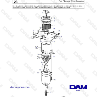 Volvo Penta D3-110 / D3-130 / D3-160 / D3-190 - Fuel filter & water separator