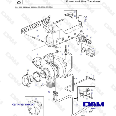 Volvo Penta D3-110I-A / D3-130A-A / D3-130I-A / D3-160A-A / D3-160I-A - Exhaust manifold & turbocharger