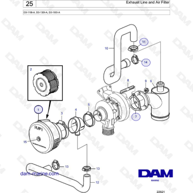 Volvo Penta D3-110I-A / D3-110I-A / D3-160I-A - Exhaust Line & Air filter