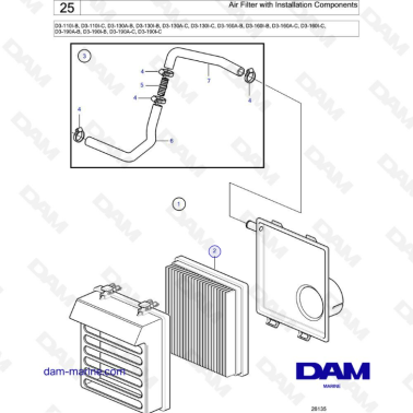 Volvo Penta D3-110  / D3-130 / D3-160 / D3-190 - Air filter with installation components