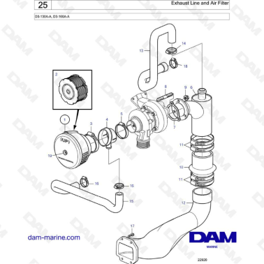 Volvo Penta D3-130A-A / D3-160A-A - Exhaust Line & Air filter