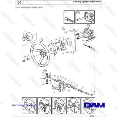 Volvo Penta D2-75 / D2-75B / D2-75C / D2-60F / D2-75F - Steering System, Mechanical