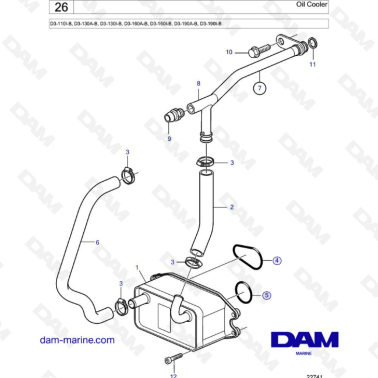 Volvo Penta D3-110I-B, D3-130A-B, D3-130I-B, D3-160A-B, D3-160I-B, D3-190A-B, D3-190I-B - Oil cooler