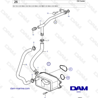 Volvo Penta D3-110I-C, D3-130A-C, D3-130I-C, D3-160A-C, D3-160I-C, D3-190A-C, D3-190I-C - Oil cooler