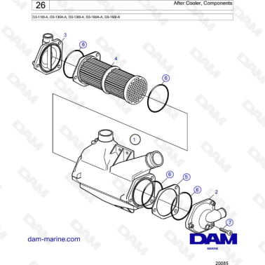 Volvo Penta D3-110 / D3-130 / D3-160 - After cooler, components