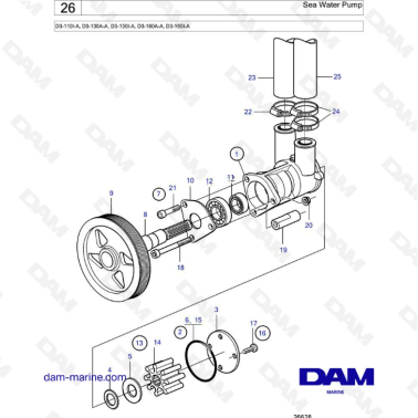 Volvo Penta D3-110I-A, D3-130A-A, D3-130I-A, D3-160A-A, D3-160I-A - Sea water pump