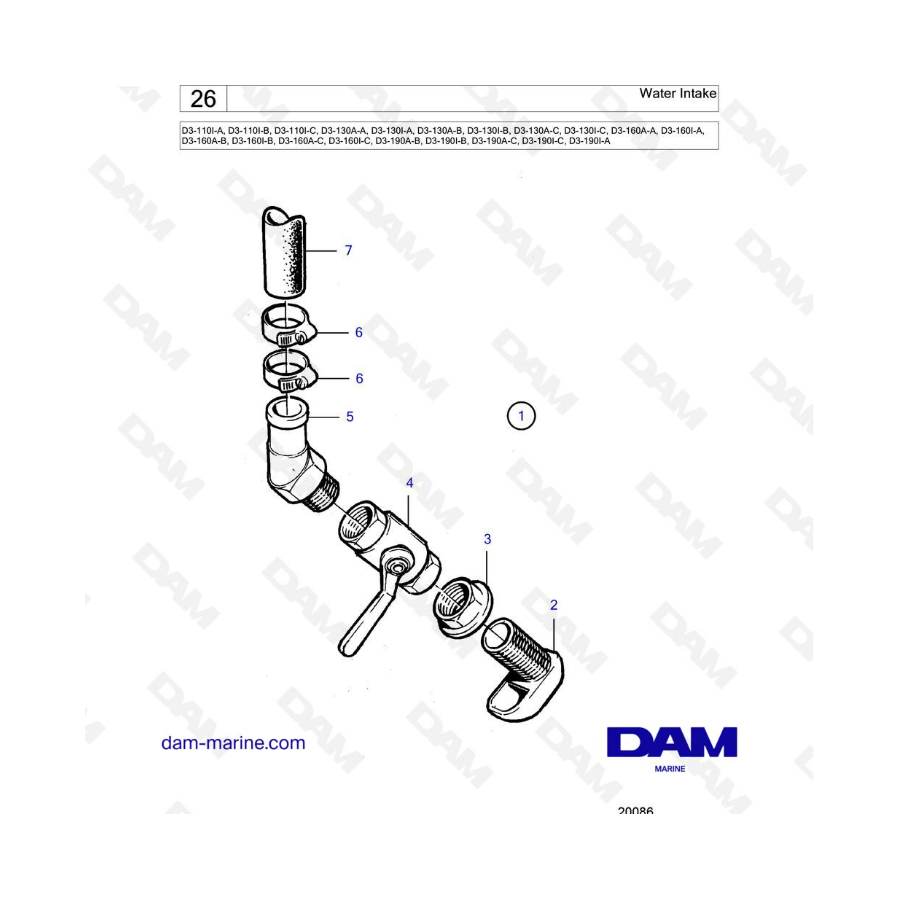 Volvo Penta D3-110 / D3-130 / D3-160 / D3-190 - Water intake Volvo Penta D3-110 / D3-130 / D3-160 / D3-190 - Water intake