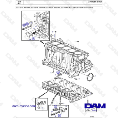 Volvo Penta D3-110I-H / D3-140I-H / D3-150I-H / D3-170I-H / D3-200I-H / D3-220I-H / D3-140A-H / D3-170A-H - Cylinder Block