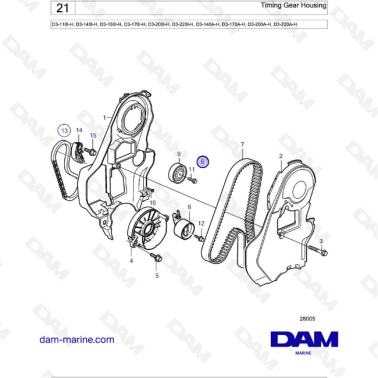 Volvo Penta D3-110I-H / D3-140I-H / D3-150I-H / D3-170I-H / D3-200I-H / D3-220I-H / D3-140A-H / D3-170A-H - Timing Gear Housing
