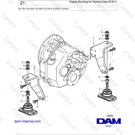 Volvo Penta D3-110I-H / D3-140I-H / D3-150I-H / D3-170I-H / D3-200I-H / D3-220I-H - Engine Mounting for Reverse Gear ZF45-1
