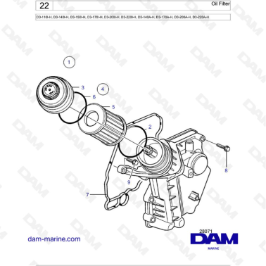 Volvo Penta D3-110I-H / D3-140I-H / D3-150I-H / D3-170I-H / D3-200I-H / D3-220I-H / D3-140A-H / D3-170A-H - Oil Filter