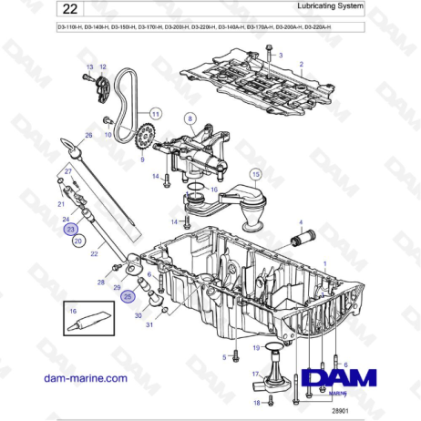 Volvo Penta D3-110I-H / D3-140I-H / D3-150I-H / D3-170I-H / D3-200I-H / D3-220I-H / D3-140A-H / D3-170A-H - Lubricating System