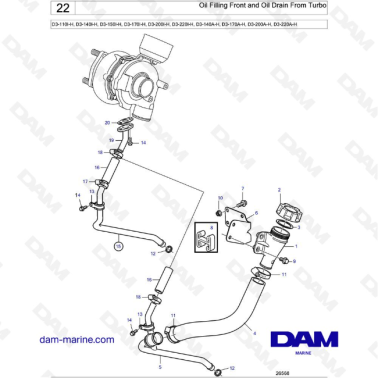 Volvo Penta D3-110I-H / D3-140I-H / D3-150I-H / D3-170I-H / D3-200I-H / D3-220I-H / D3-140A-H / D3-170A-H - Oil Filing Front and
