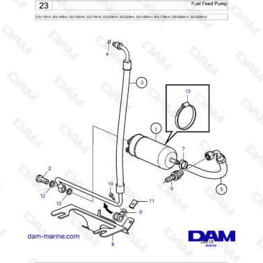 Volvo Penta D3-110I-H / D3-140I-H / D3-150I-H / D3-170I-H / D3-200I-H / D3-220I-H / D3-140A-H / D3-170A-H - Fuel Feed Pump