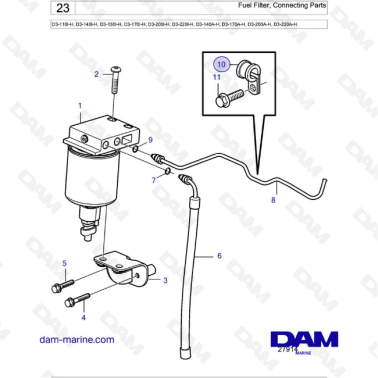Volvo Penta D3-110I-H / D3-140I-H / D3-150I-H / D3-170I-H / D3-200I-H / D3-220I-H / D3-140A-H - Fuel Filter, Connecting Parts