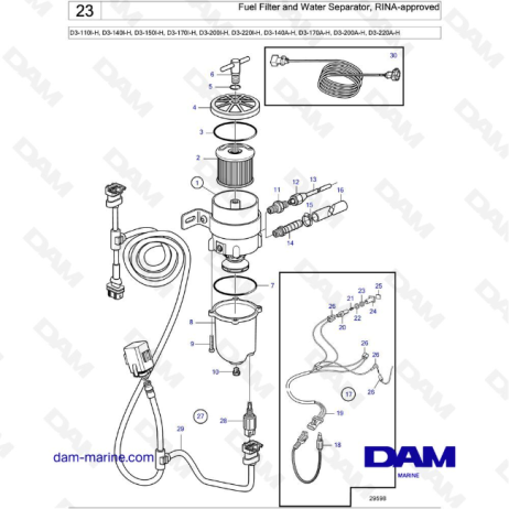 Volvo Penta D3-110I-H / D3-140I-H / D3-150I-H / D3-170I-H / D3-200I-H / D3-220I-H / D3-140A-H - Fuel Filter and Water Separator