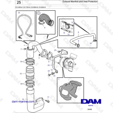 Volvo Penta D3-140A-H / D3-150A-H / D3-170A-H / D3-200A-H / D3-220A-H - Exhaust Manifold and Heat Protection