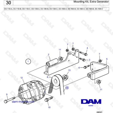 Volvo Penta D3-110 / D3-130 / D3-160 / D3-190 - Mounting kit, extra generator
