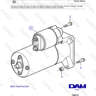 Volvo Penta D3-110 / D3-130 / D3-160 / D3-190 - Starter motor