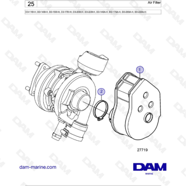 Volvo Penta D3-110I-H / D3-140I-H / D3-150I-H / D3-170I-H / D3-200I-H / D3-220I-H / D3-140A-H / D3-170A-H - Air Filter