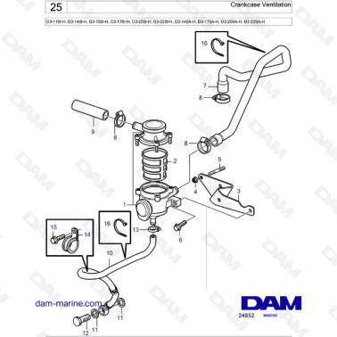 Volvo Penta D3-110I-H / D3-140I-H / D3-150I-H / D3-170I-H / D3-200I-H / D3-220I-H / D3-140A-H - Crankcase Ventilation